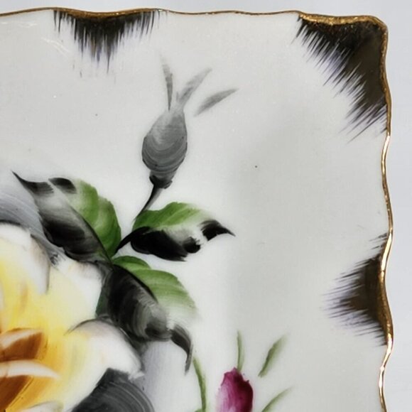 Lefton China Hand Painted Square Dish With Yellow Rose Design Gold Trim Vintage - Picture 4 of 10
